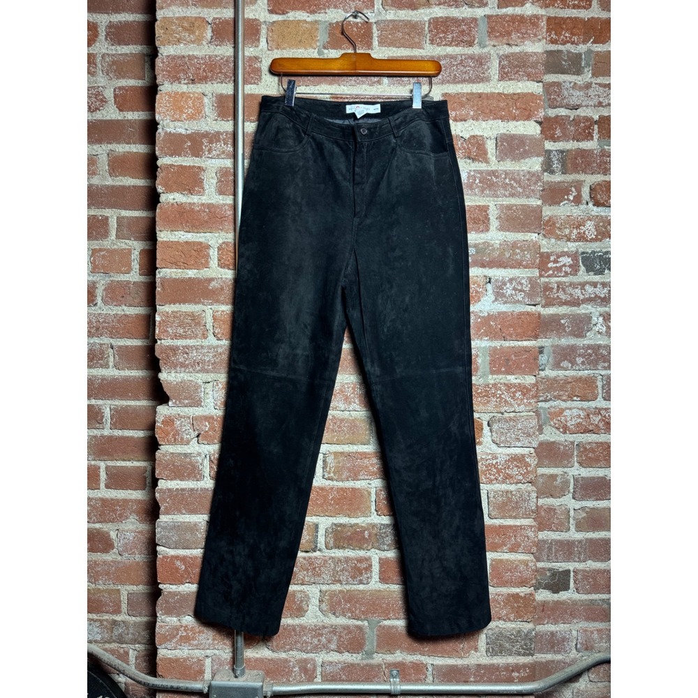 Real Clothes Black Genuine Leather Suede Pants Womens 10 Petite Straight Leg